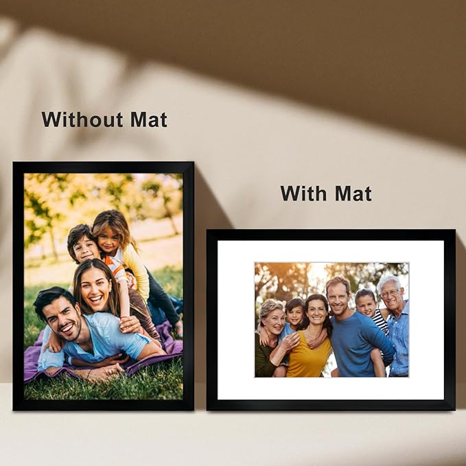 A4 Picture Frame Set of 6, Display Pictures 6x8 with Mat or 8.3x11.7 Without Mat, Document 8.3 x 11.7 Frame, Poster Frames, Black