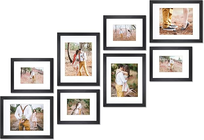 VELISTA 8 Piece Stair Picture Frame Set for Wall Collage - Stairwell Gallery Wall Frame Set - Stairway Décor - Ladder Photo Frames with Mat for 5x7 and 8x10 in – Staircase Wall Décor (Black)