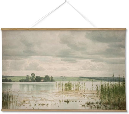InSimSea 36x54 Extra Large Canvas Scroll Wall Art, Vintage Lake and Green Grass Landscape Oil Painting, Oversized Farmhouse Artwork for Living Room, Bedroom, Dining Room, Office