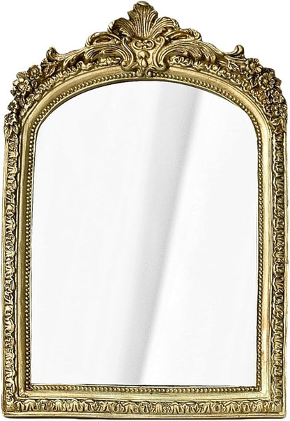 TenFuju 11” x 9.5” Small Gold Vintage Wall Mirror, Antique Gold Resin Baroque, Decorative Hanging & Tabletop