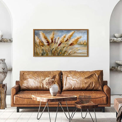 Farmhouse Pampas Grass Wall Decor Boho Botanical Framed Wall Art for Living Room Bedroom Rustic Country Abstract Wheat Crop Picture Minimalist Flowers Neutral Artwork Bedroom Home Decoration 20x40