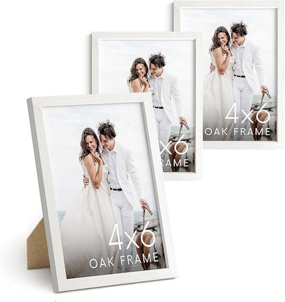 HAUS AND HUES White Oak Wood 4x6 Picture Frames - Set of 3, Natural Frames for Photos and Wall Collage