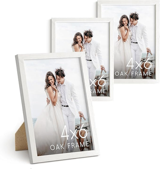 HAUS AND HUES White Oak Wood 4x6 Picture Frames - Set of 3, Natural Frames for Photos and Wall Collage