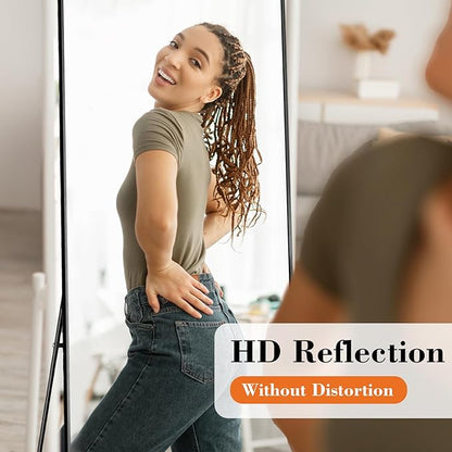 Sweetcrispy 56"x21" Full Length Mirror, Full Body Mirror with Aluminum Alloy Thin Frame, Leaning or Standing, Suitable for Bedroom, Livingroom, Cloakroom, Black