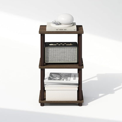Furinno Turn-N-Tube Side Table, 2-Tier End Table with Open Shelf, Easy Assembly Night Stand, Bedside Table with Round Poles, for Living Room, Bedroom, Walnut