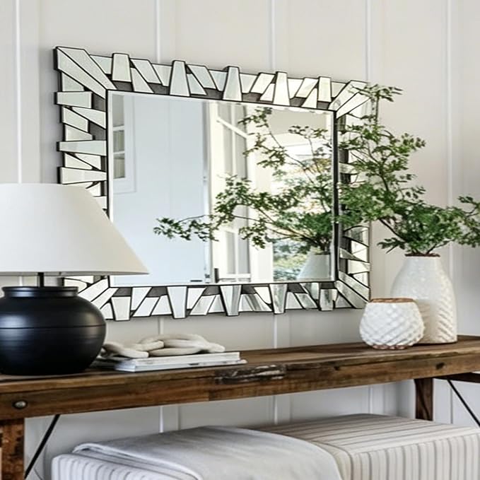 Rectangular Decorative Mirror with Glass Beveled Edge for Living Room Decor, 40" x 28" Modern Large Wall Mirror for Bathroom, Horizontal/Vertical Hanging, Unique