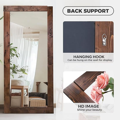 Full Length Mirror 71"x32" – Solid Wood Frame, HD Tempered Glass, Wall Mounted & Leaning, Rustic Modern Decor for Bedroom, Living Room, Entryway, Brown