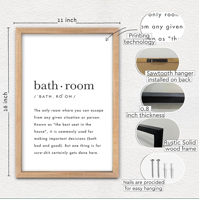YWMZYKJGS Bathroom Quotes Wall Decor 16"×11" for Toile Restroom Rules Sign Funny black and white Restroom Quotes Modren Bathroom Wall Hanging Art (Wood)