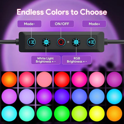 Bavcieu Sunset Lamp Projector Led Lights with APP, Push Button Control Night Light RGB Lights Sun Light Sunrise Lamp 360° Rotation Mood Lighting Home/Room Decor Gifts for Women,Desktop Multicolor