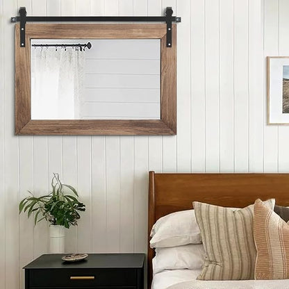 AAZZKANG Wood Mirror Rectangle Large Rustic Wall Mirror 18"x26" with Framed Bedroom Living Room Bathroom Hanging Mirror Horizontal