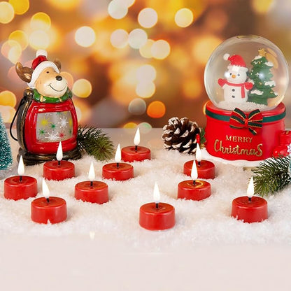 Eywamage Red Flameless Tealights with Remote Batteries, Flickering Real Wax LED Tea Votive Candles Proposal Decor Set of 10