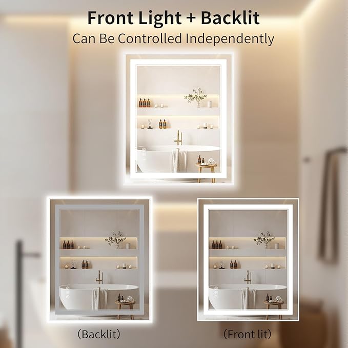 30"x36" LED Bathroom Mirror with Lights, Front & Backlit, Anti-Fog, Dimmable, 3 Color Temperature, CRI 90+, LED Mirror for Bathroom with Premium Full Aluminum Frame, Touch Control with Memory