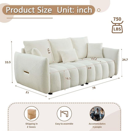 Antetek 78" Modern Sofa Couch, Comfy Deep Seat Teddy Cloud Sofa, Upholstered 3-Seater Boucle Couch, Oversized Loveseat for Living Room, Bedroom, Office, Apartment, Beige
