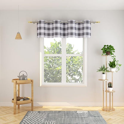 3 Pc Cotton Classic Country Farmhouse Kitchen Window Curtain Grommet Top -Grey & White Buffalo Check Tier & Valance Set, 54" x 18" / 32" x 36"