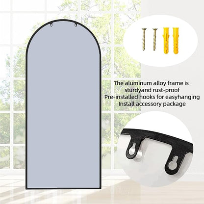 Rowjut Arched Wall Mirror 56" x 22" Window ＆ Wall Decorative Mirror, Iron Framed Window Pane Mirrors, Arched Top Wall Mirror for Entryway Living Room, Bedroom, Fireplace (Black)