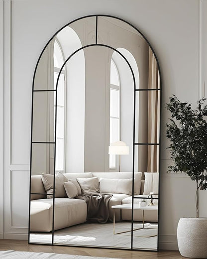 Antok 81" x 41" Full Length Mirror, Floor Mirror Arched Window Decorative Mirror, Metal Framed Decor Farmhouse Floor Mirrors Art Pane Mirrors Wall Decor for Bedroom, Living Room, Entryway Black