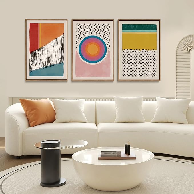 myusuar 3 Piece Large Modern Abstract Canvas Framed Wall Art For Living Room, Midcentury Minimalist Boho Wall Art Decor Posters Prints For Bedroom Office, 24x36in