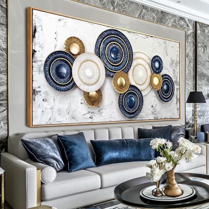 Wall Art Simple Wall Decor Blue and Yellow Canvas Painting Abstract Wall Art for Bedroom Living Room Dining Room Home Office Decor 20"x40" with Framed
