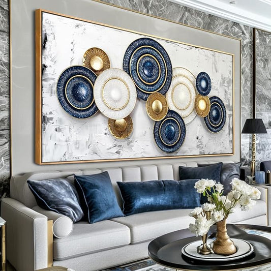 Wall Art Simple Wall Decor Blue and Yellow Canvas Painting Abstract Wall Art for Bedroom Living Room Dining Room Home Office Decor 30"x60" with Framed