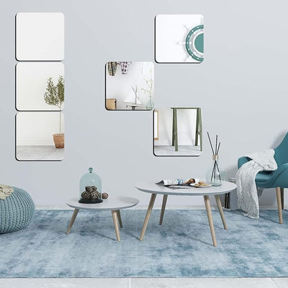 6Pcs Acrylic Mirror Tiles, 8'' x 8'' x 0.07'' Mirror Sheets for Walls Decor, Self-Adhesive Mirror Stickers, Square Mirror Trays Plates for Tables Centerpieces Wedding