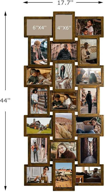 J.M.Deco Collage Picture Frames for Wall Decor, 21-Opening Reunion Family Picture Frame Set, One-Piece Photo Frames for Living Room, Bedroom, Gallery, Gold