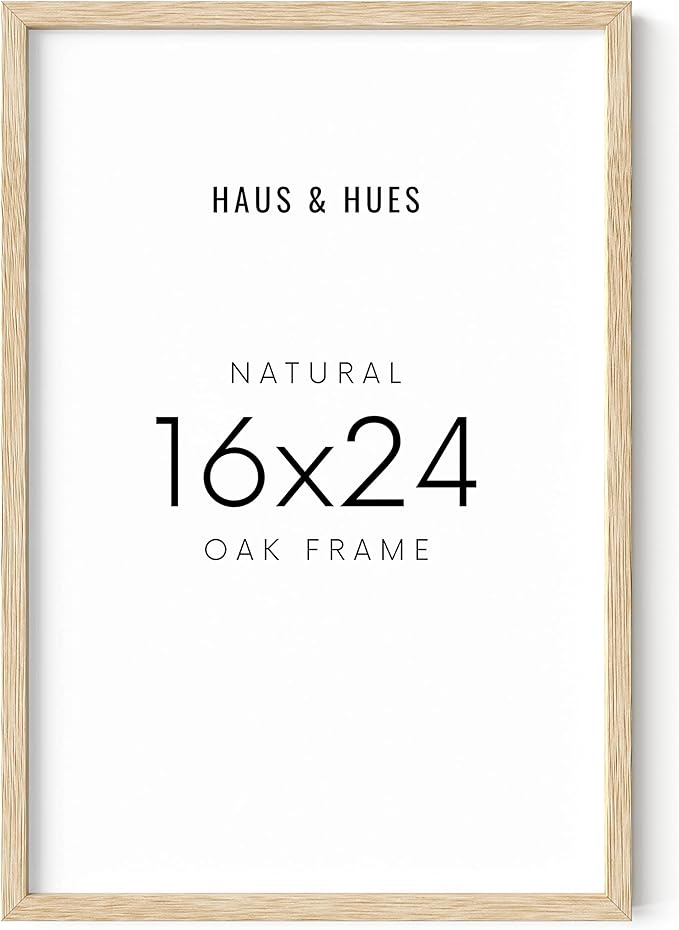 HAUS AND HUES Beige Oak Wood 16x24 Picture Frame - Modern Wood Wall Art Display - Lightweight 16x24 Frame for Art Prints, Photos, Posters - Ready-to-Hang Vertically & Horizontally (Set of 1)