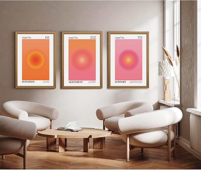Colorful Angel Number Aura Poster Set of 3 Spiritual Posters Canvas Grainy Gradient Prints Trendy Preppy Wall Art Aesthetic Room Decor Affirmation Inspirational Quotes Wall Art 12x16 Inch Framed