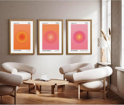 Colorful Angel Number Aura Poster Set of 3 Spiritual Posters Canvas Grainy Gradient Prints Trendy Preppy Wall Art Aesthetic Room Decor Affirmation Inspirational Quotes Wall Art 12x16 Inch Framed