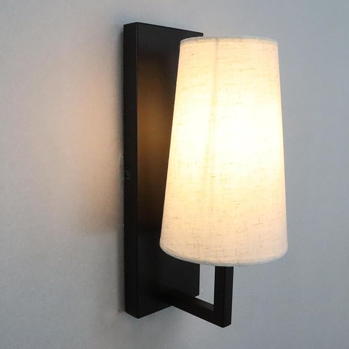 Farmhouse Black Wall Sconces Set of Two Modern 1-Light Hardwired Matte Black Wall Lamp with Fabric Shade Sconces Wall Lighting for Bedroom Hallway Living Room