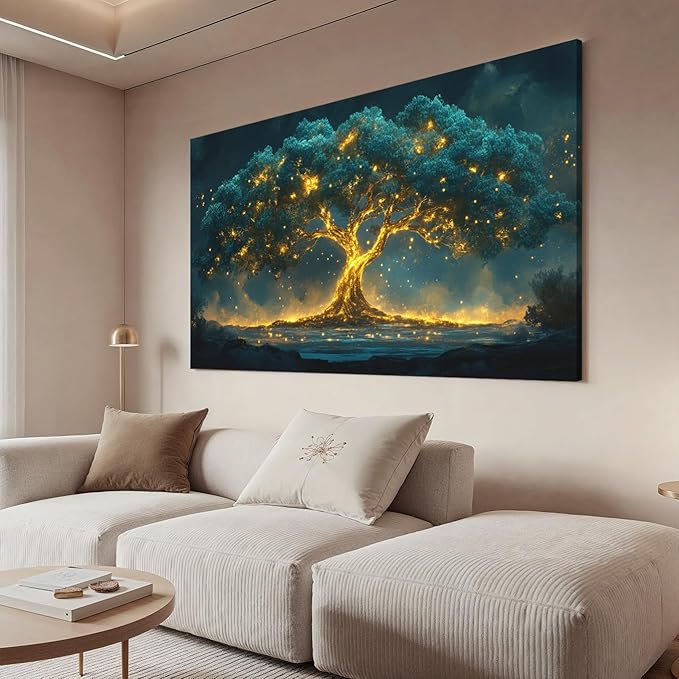 Canvas Wall Art Decor Artwork for Walls Green Wall Art Decor Large Tree of Life Wall Art for Living Room Wall Art Paintings Prints Gold Tree Wall Decor Art Art Work for Home Office Wall Decor 29"X58"