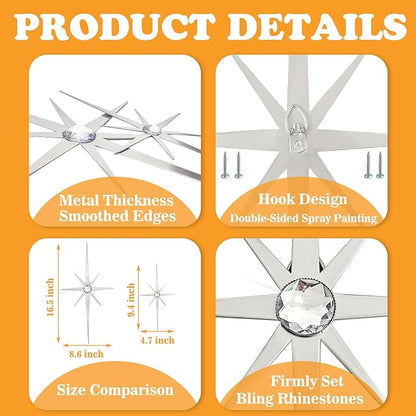 sxnzequnze 4 Pcs. Star Wall Art for Home Decor Living Room Bedroom Office Metal 3D,Bling,with Hanging Hook Starburst Midcentury Sculpture Retro Gallery Accent Celestial -Gold 16.5In/9.4In