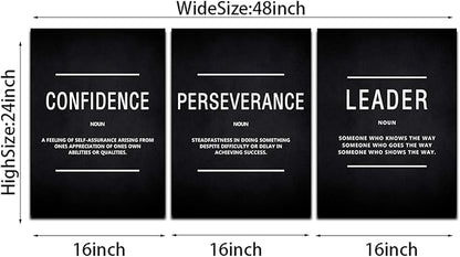 HUADO Motivational Canvas Wall Art, Leader Confidence Perseverance Office Wall Decor Framed Inspirational Prints Quotes for Office Wall Art Gallery-Wrapped Canvas Art 3 Piece