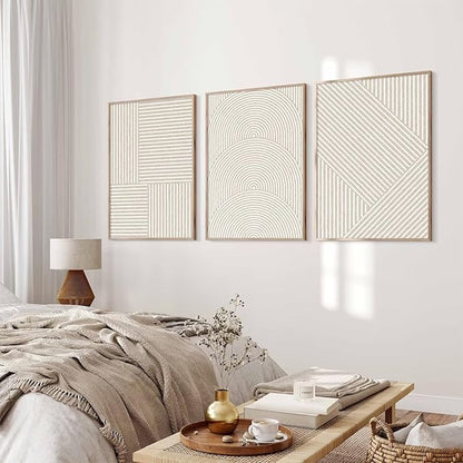 Beige Abstract Wall Art Pictures Set of 3 Boho Modern Canvas Wall Decor Neutral Line Wall Art Minimalist Art Abstract Beige Prints Painting Modern Artwork for Living Room Bedroom 16x24 Inch UNFRAMED