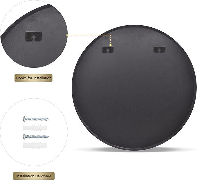 VooBang Round Mirror 19.6" Black Wall Mounted Circle Mirrors Vanity Mirror with Aluminum Alloy Frame Modern Decoration for Bathroom, Living Room, Vanity, Bedroom, Entryway
