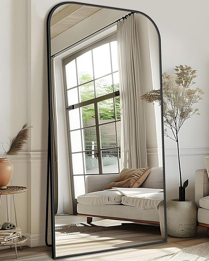 Antok Full Length Mirror, 78"x38" Floor Mirror Freestanding, Arched Floor Standing Large Full Body Mirror with Stand for Bedroom, Hanging Mounted for Living Room, Black