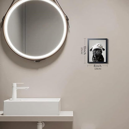 Framed Funny Dog Bathroom Wall Art, Cute Pug Bathroom Wall Decor, Cute Animal Canvas Print Picture, Modern Farmhouse Restroom Home Decor Painting 8x10 Inch Framed