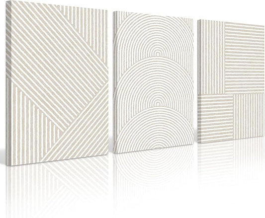 Beige Abstract Wall Art Pictures Boho Modern Canvas Wall Decor Neutral Line Wall Art Minimalist Art Abstract Beige Prints Painting Modern Artwork for Living Room Bedroom 16x24x3 Inch Ready to Hang