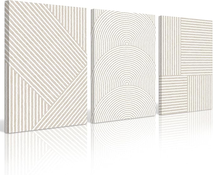 Beige Abstract Wall Art Pictures Boho Modern Canvas Wall Decor Neutral Line Wall Art Minimalist Art Abstract Beige Prints Painting Modern Artwork for Living Room Bedroom 12x16x3 Inch Ready to Hang