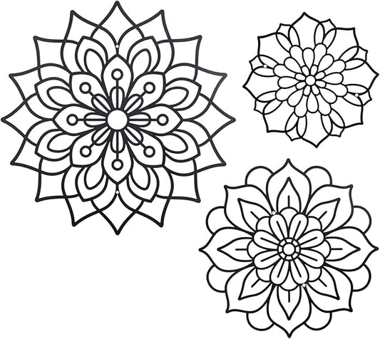 OYEFLY 3 Pieces Metal Flowers Wall Decoration,Flower Art Wall Decor Farmhouse Wall Decor (Black style2)