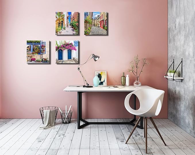 Italy Tuscan Wall Art, Colorful Nature Scenic Framed Pictures Canvas Prints, Modern Town Street Artwork Paintings for Living Room, Bedroom, Office Wall Decor 16"x16"