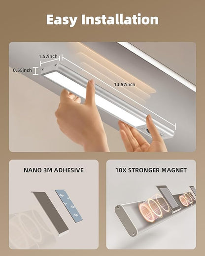 EZVALO 6 Pack Under Cabinet Lights, 14.5'' Magnetic Motion Sensor Light, 4000mAh Rechargeable Closet Light with Remote & Timer, Dimmable 5700K Cool White for Kitchen, Closet, Stairs, Hallway