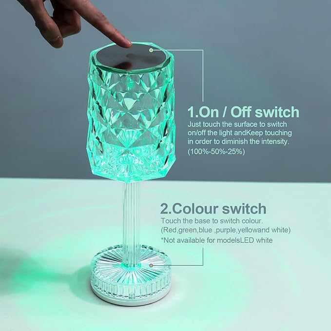 oneleaf Table Lamp Crystal RGB Modern LED Cordless,Rechargeable Battery Touch Desk lamp with Remote Control, Night Light for Couple Dinner/Restaurant/Bedroom/Camp (D-Light)
