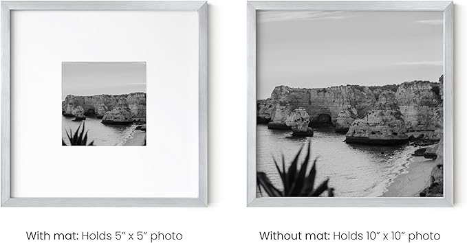 HAUS AND HUES 10x10 Silver Metal Picture Frames Matted to 5x5 - Features Premium Aluminum & Hanging Hardware, Shatterproof Plexiglass - Ideal for Home, Room, Office (10x10 in, Silver, Set of 3)