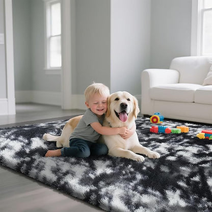 yongyangjuxin Fluffy Rug Shag Area Rug, Mottling Black 8x10 Area Rugs for Living Room, Large Shag Area Rugs for Bedroom Kids Room Home Decor, Upgrade Anti-Skid Rectangular Fuzzy Rugs