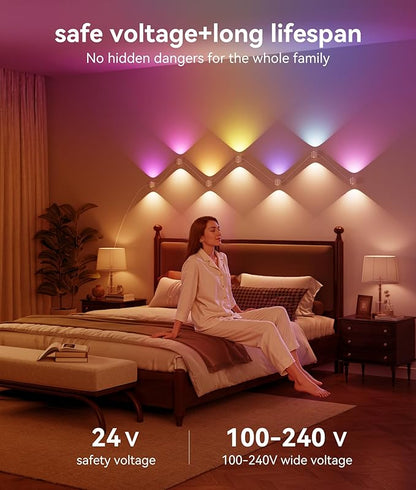 DeckTok 8-Light RGBCW Wall Sconce Light, Up/Down Bedroom Wall Lights, Music Sync, DIY-Styling Color-Changing Wall Lamps for Living Room Party Home Decor, Works with Alexa/Google Assistant, 23.3ft