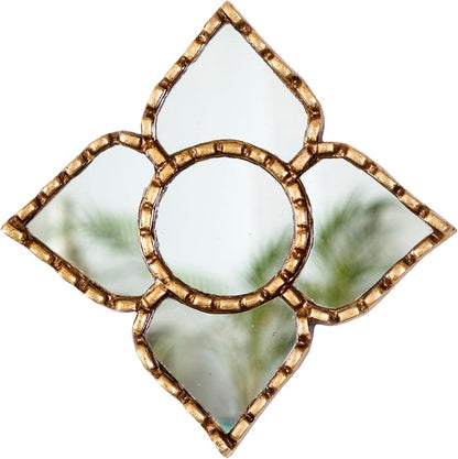 Small Gold Peruvian Mirror Bronze Leaf Frame Handmade Wall Decor 6" Square - 8.3" Diamond - Gift Mothers Day (Gold)