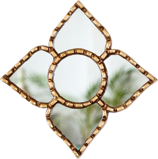Small Gold Peruvian Mirror Bronze Leaf Frame Handmade Wall Decor 6" Square - 8.3" Diamond - Gift Mothers Day (Gold)