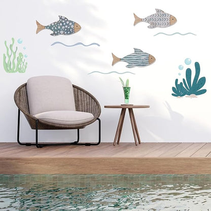 ACOSIY 3-Piece Wooden Fish Coastal Decor Set, Beach Themed Wall Art, Vintage Lake House Decor, Nautical Ocean Fish Wall Art for Home, Bathroom, Living Room