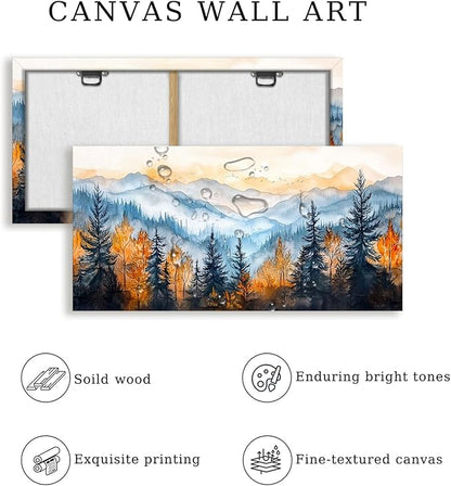 crmotu Mountain Wall Art, Forest Canvas Wall Art, Landscape Art Wall Decor, Autumn Pine Tree Aesthetic Nature Art Prints, Modern Watercolor Painting Wall Decor Living Room Bedroom Kitchen 20"X40"