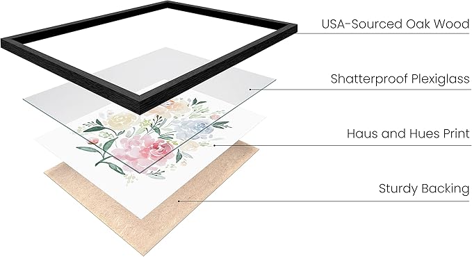 HAUS AND HUES Flower Wall Decor - Set of 4 Floral Wall Art, Framed Bouquet Pictures for Living Room, Bedroom, and Kitchen, Flower Pictures Wall Decor (Framed Black, 8x10)
